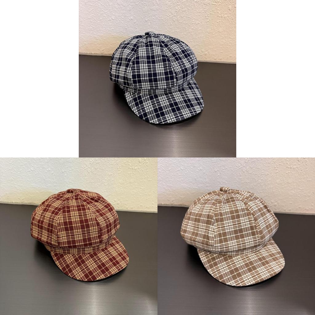 Vintage Plaid Octagonal Hat For Women With Sun Protection And Breathability For Spring And Autumn Fashion