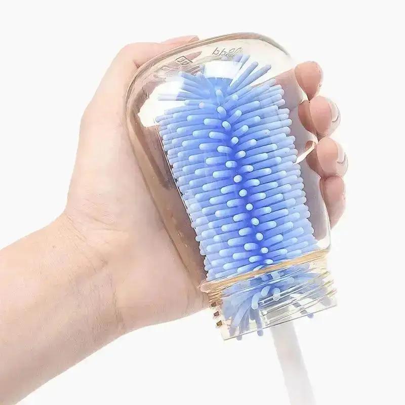 Silikonový kartáč na lahve s rotací 360 stupňů, sada kartáčů na čištění dudlíků a bradavek s měkkou hlavicí, ruční, potravinářská, malá