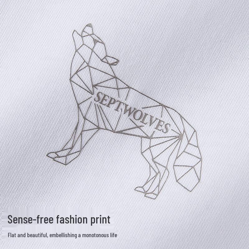 Septwolves Men's Geometric Wolf Print 100% Cotton Short Sleeve T-Shirt