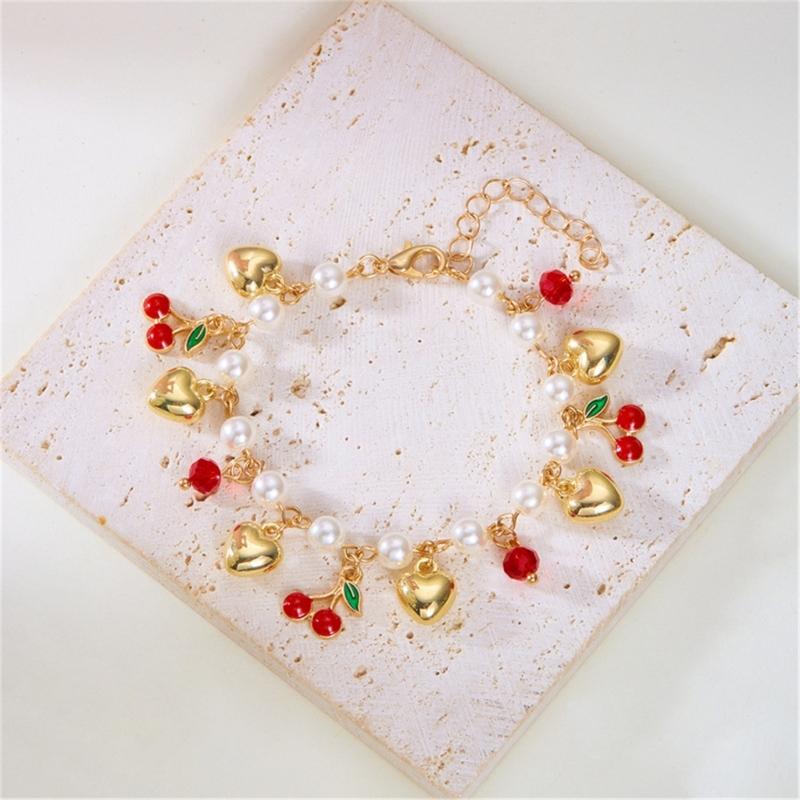 Unique Fruit Bracelet Handmade Heart Beads Bracelet Alloy Texture Adjustable Bracelet for Present and Everyday Wear