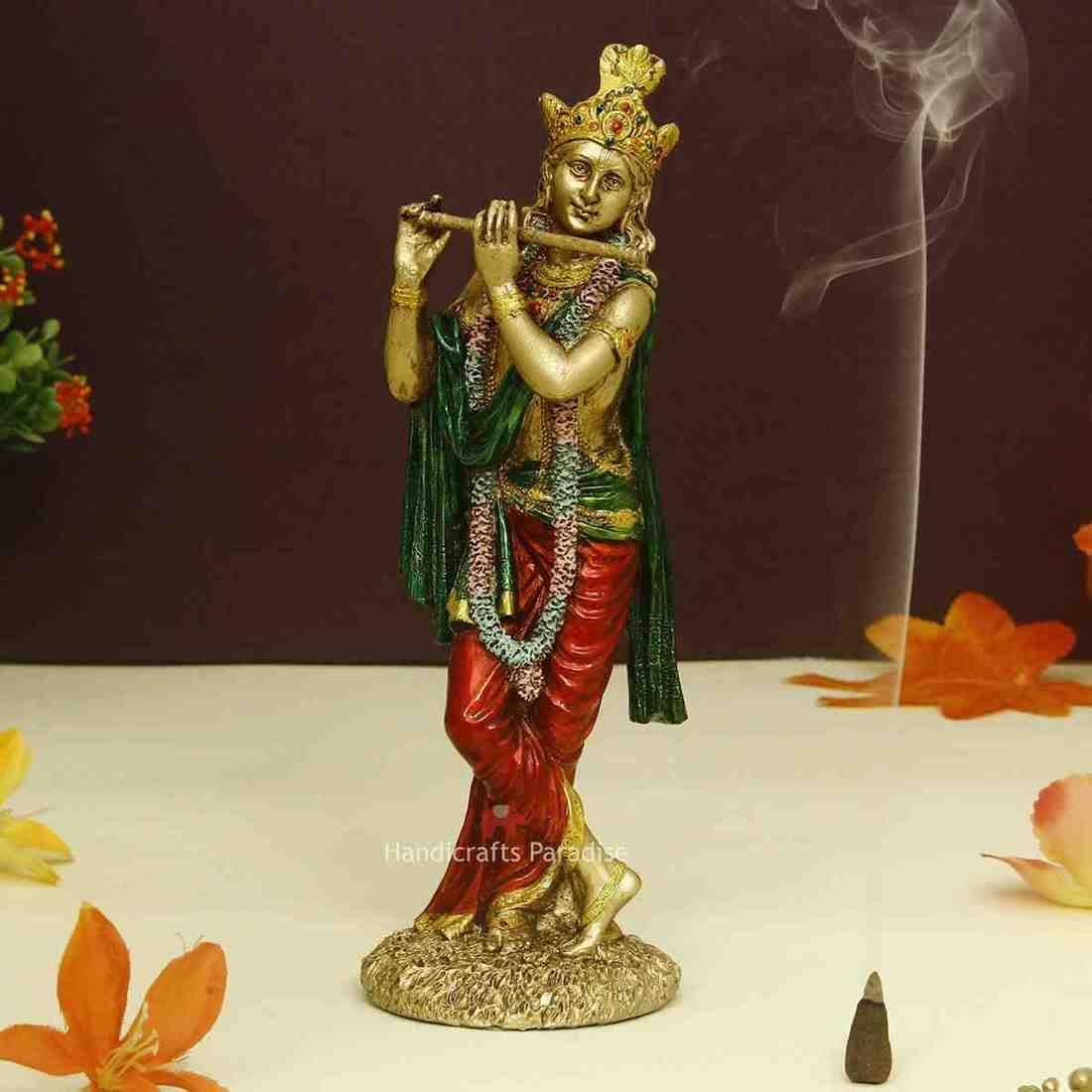

Идол Господа Кришны Статуя Идол Кришны Играющий на Флейте Кришан Декоративная Фигурка для Комнаты для Пуджи и Подарка