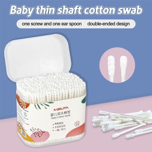 Baby Safety Cotton Swabs, Cotton Buds for Babies | Double-Ended Swabs with Storage Case | Wooden Sticks, Cleaning Tool for Hygiene and Beauty Care