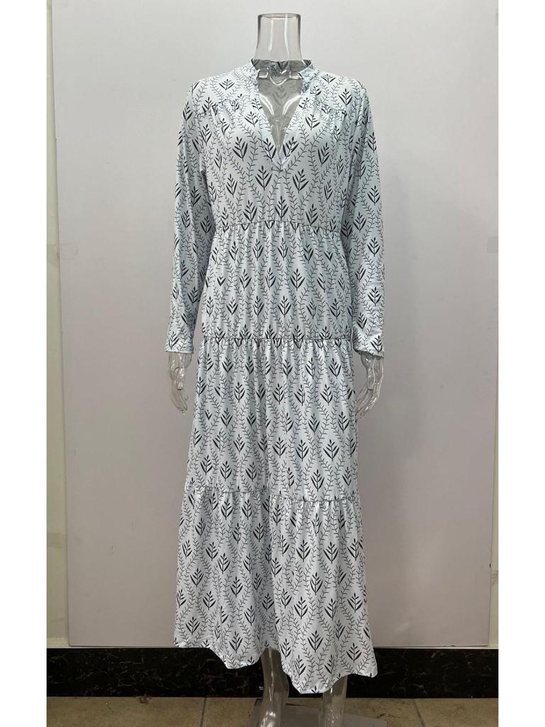 2023 Autumn/Winter Retro Stand Collar Loose Plus Size Fashion Long Dress