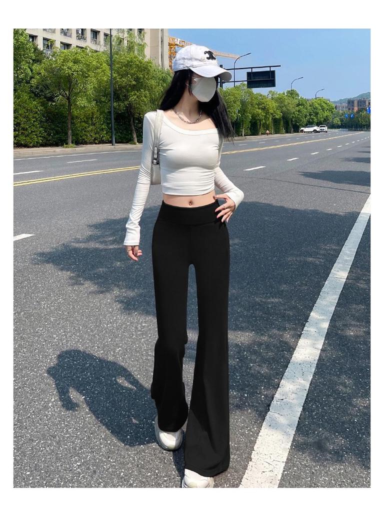 High-Waist Ice Silk Flare Yoga Pants - Slimming & Casual Sportswear