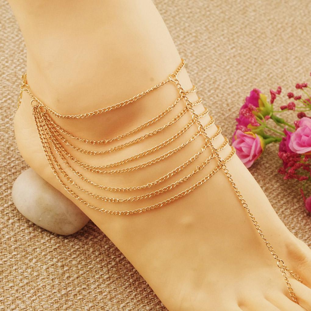 Women Toe Anklet Multilayers Alloy Anklet Chain Girls Beach Pool Party Jewelry