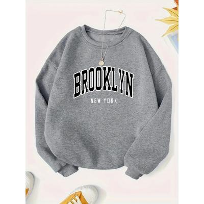 2025 Women's Casual BROOKLYN Print Pullover Sweatshirt Long Sleeve Round Neck Regular Fit for Autumn Winter Women Clothing