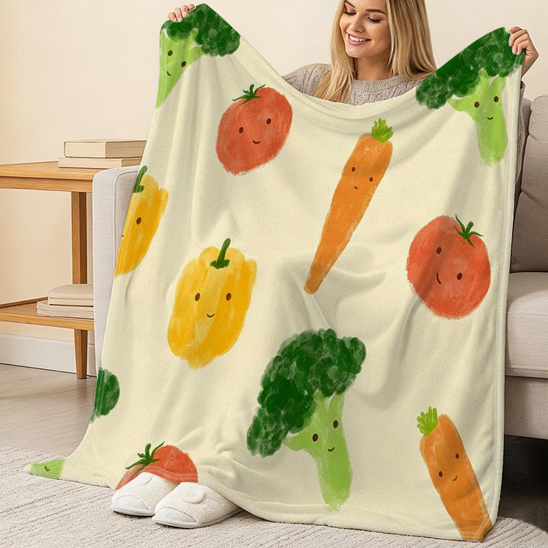 No Shed Flannel Throw Blanket Cartoon Vegetable Design, Soft Warm Home Decor for Christmas, Halloween, Movie Nights & Daily Use