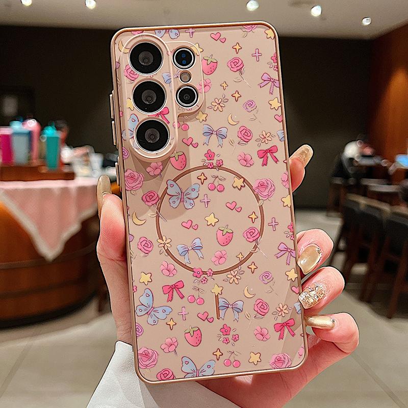 Bowknots Print Phone Case For Samsung S26 Ultra S25 Edge S24 Plus S23 FE A15 A16 A17 A35 A36 A37 A54 A55 A56 A57 5G Hybrid TPU+PC Magnetic Matte Cover