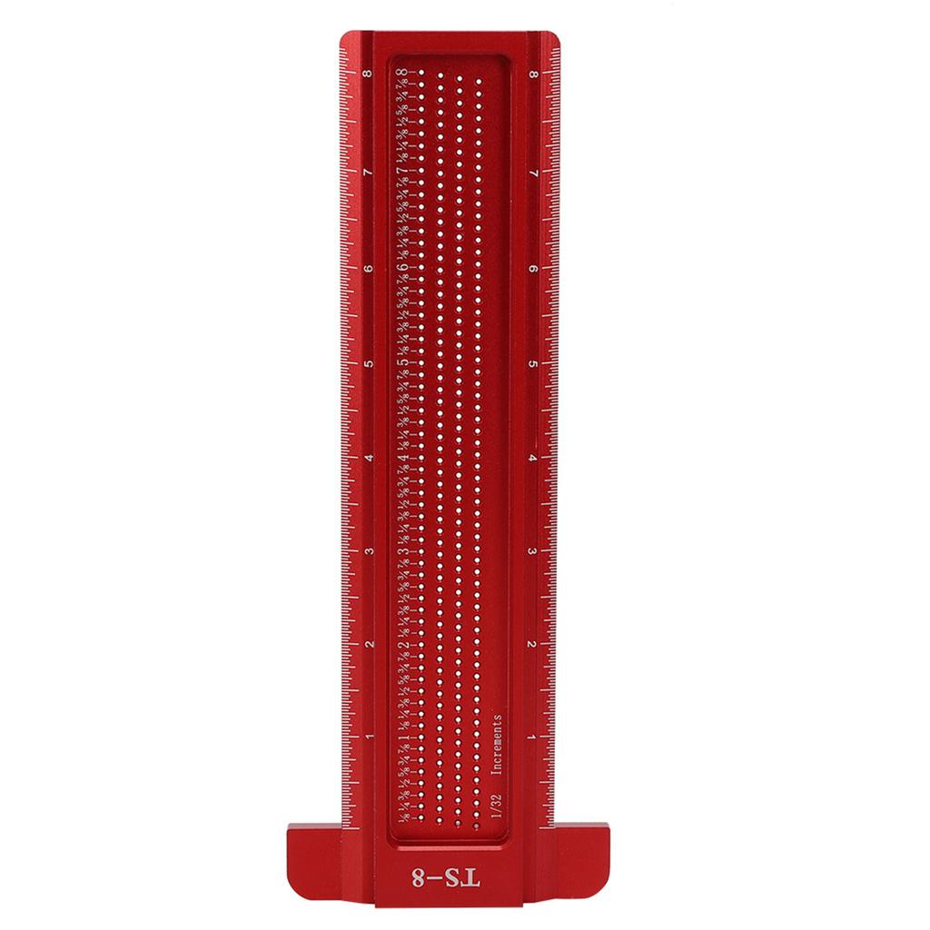 TS-8 Woodworking Hole Ruler Aluminum T shaped Measuring Tool   Scriber for Hardware(Red )