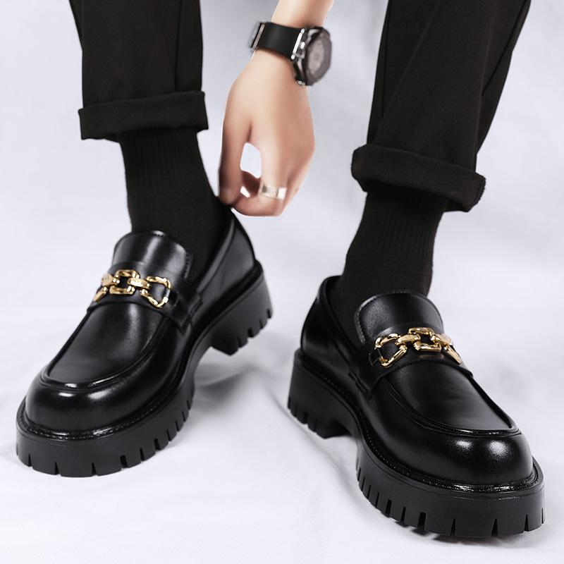 Spring and Autumn Leather Shoes Size Youth Big Head Leather Shoes Platform Casual Shoes
