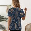 Women Plus Size U Neck Short Sleeve Printed T Shirt Geometric Pattern Navy Blue Curved Hem