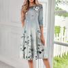 Women's Casual Fashion Round Neck Three Quarter Sleeve Print Midi Dress