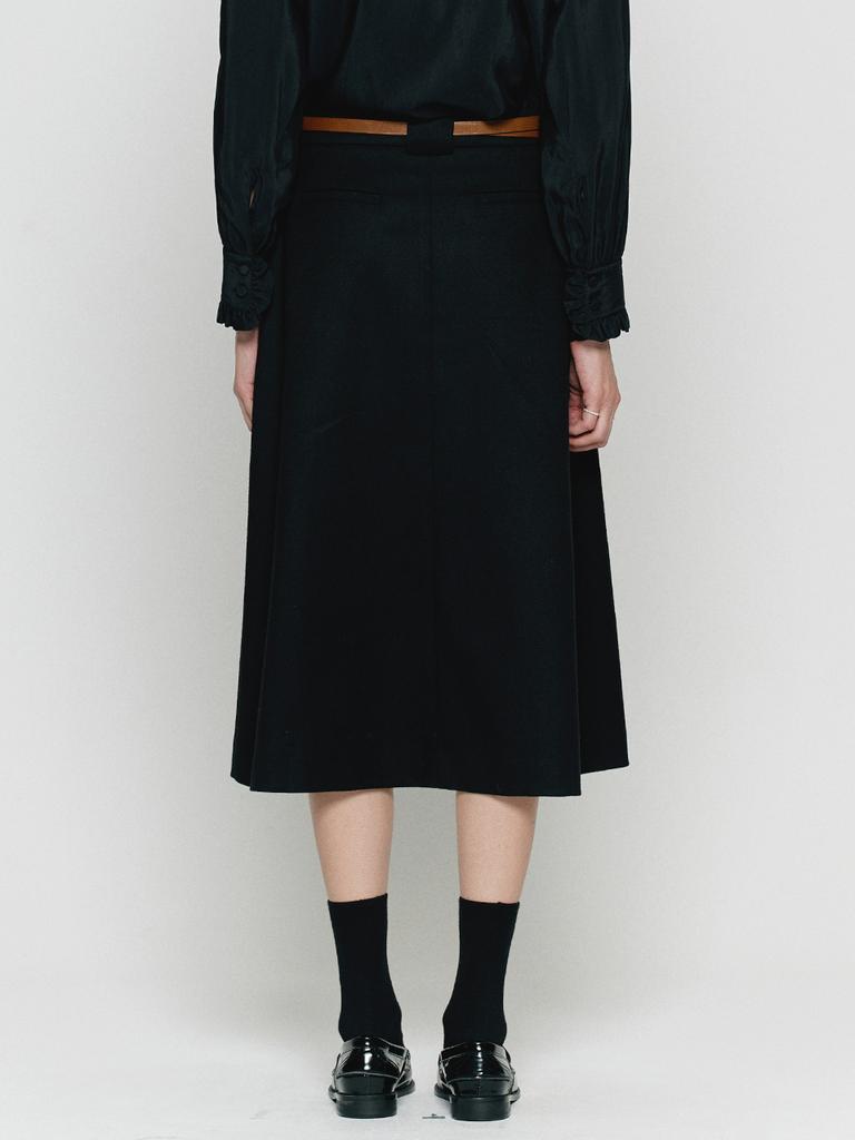 B Muse Mansion Side Pleated Midi Skirt - Black