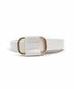DONOBAN Women's Basic Square Buckle Belt, Genuine Leather, No Holes, Ring, Narrow Width, Unisex, One Size, White (Gold)