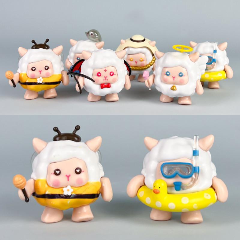 6 Eggy Pcs Party Sheep Design Mini Model Desktop Decoration Set Ornament