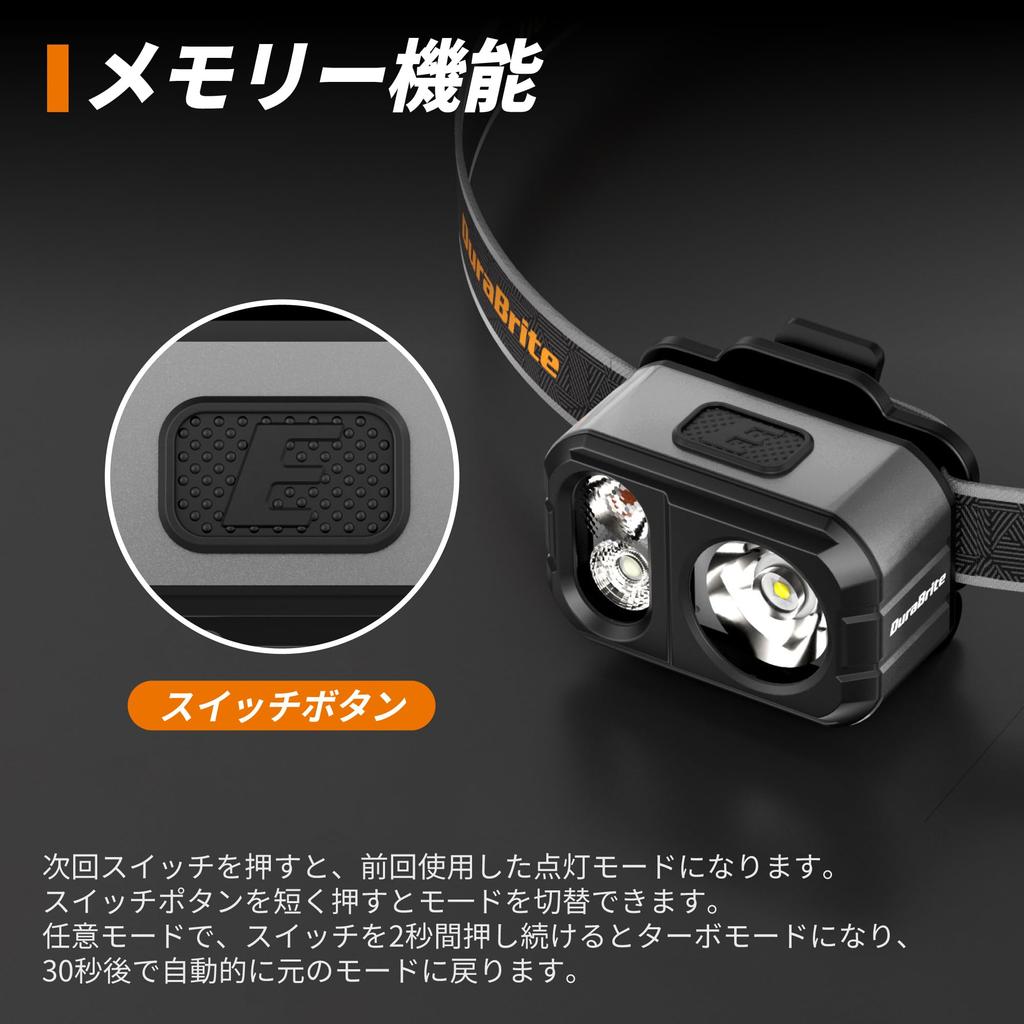 DuraBrite USB Wiederaufladbar Max 400 Speicher 6 Beleuchtungsmodi und Grün SOS Einstellbar IP67 Wasserdicht und Ideal für Nacht Outdoor und Power Kompakt und Grau