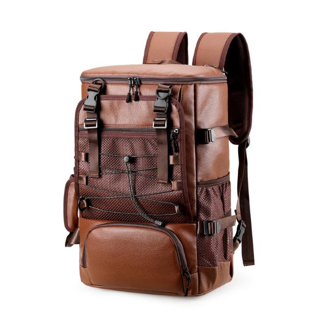 

Pu Leather Multi Purpose Sports And Fitness Backpack Travel Hiking Bag Camping Bag Cycling Bag Helmet Bag Skateboard Skiing Bag коричневый