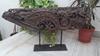 Antique Carved Wood Panel On Iron Stand: Indian Floral Plaque Decor