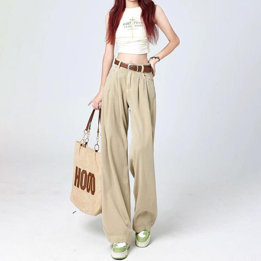 

High waist wide leg jeans women s spring and autumn new niche pleated loose versatile drape floor mopping jeans 2XL