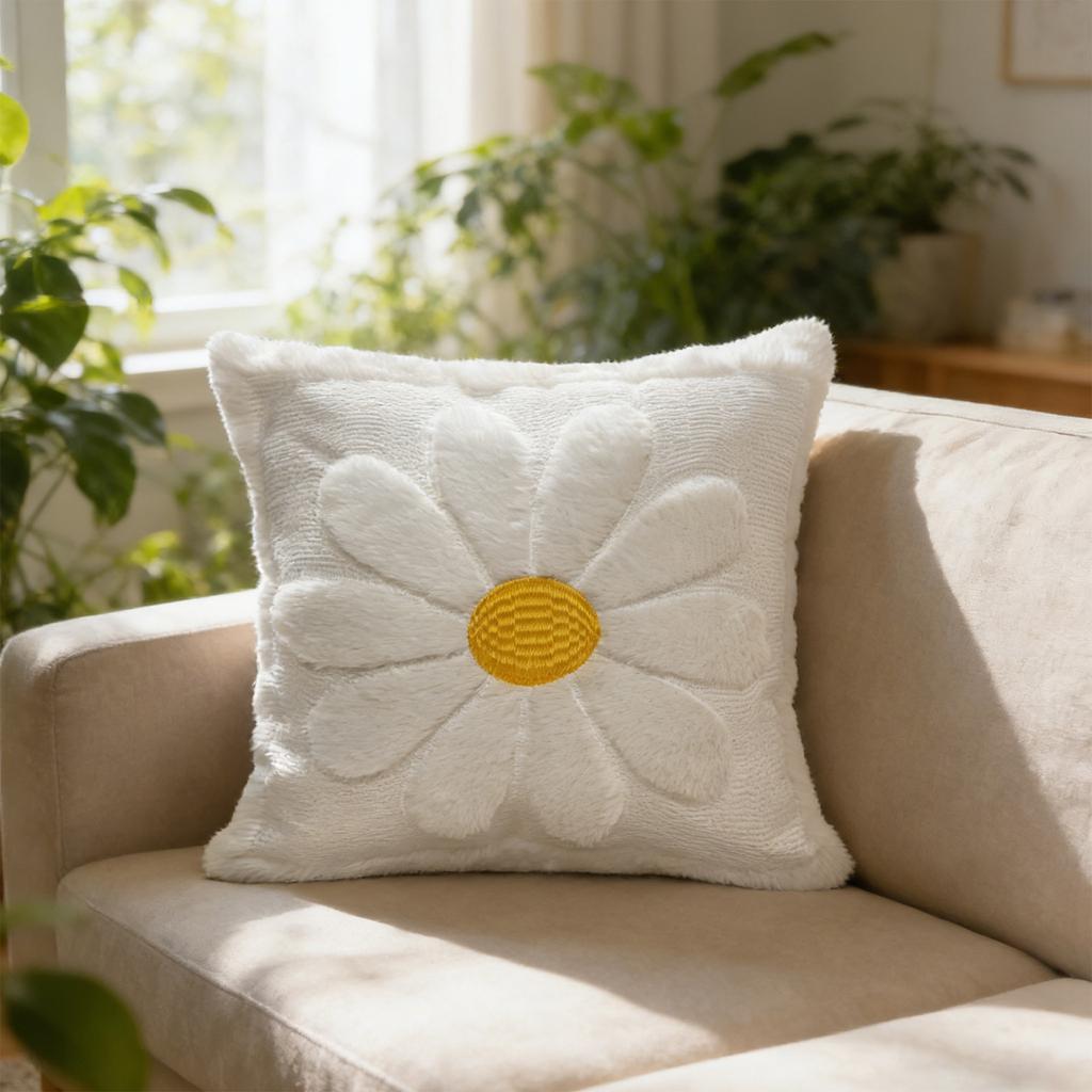 Quilted Pillowcase With Three- Embroidered Cushion, - Sofa Backrest