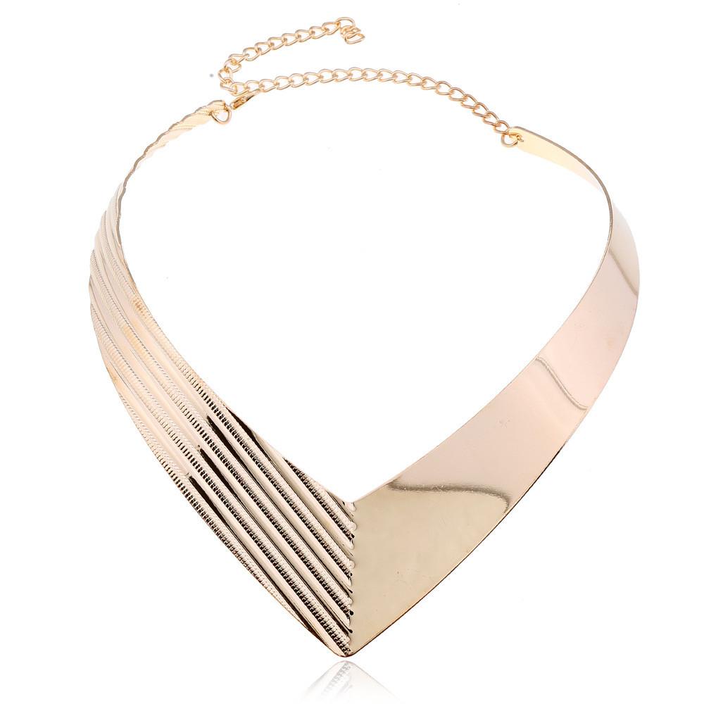Fashion V Shaped Metal Women Collar Necklace With Geometric Design For Stylish Office Wear