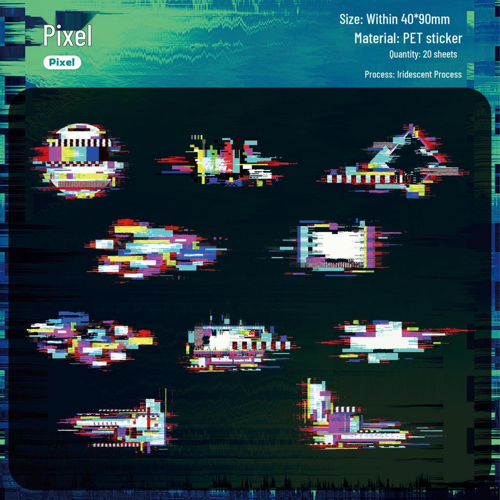 RetroStory Cyberpunk Laser Journal Stickers - Noise Space Series (20 Sheets)