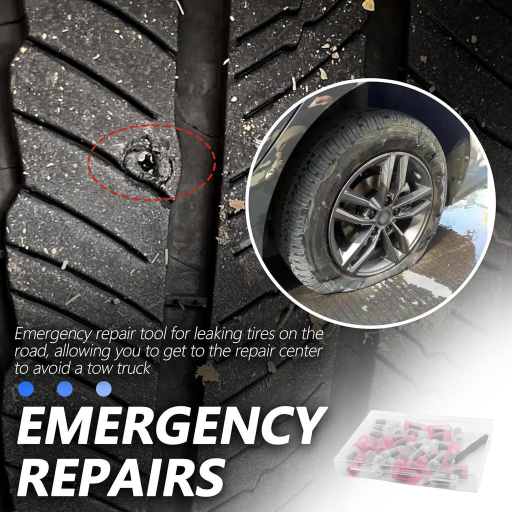 30PCS Tire Plug Kit,Self-Service Flat Tire Repair Kit Including Screwdriver,Upgraded Thickened Adhesive-Covered Tires Repair Screws for Sudden Flat