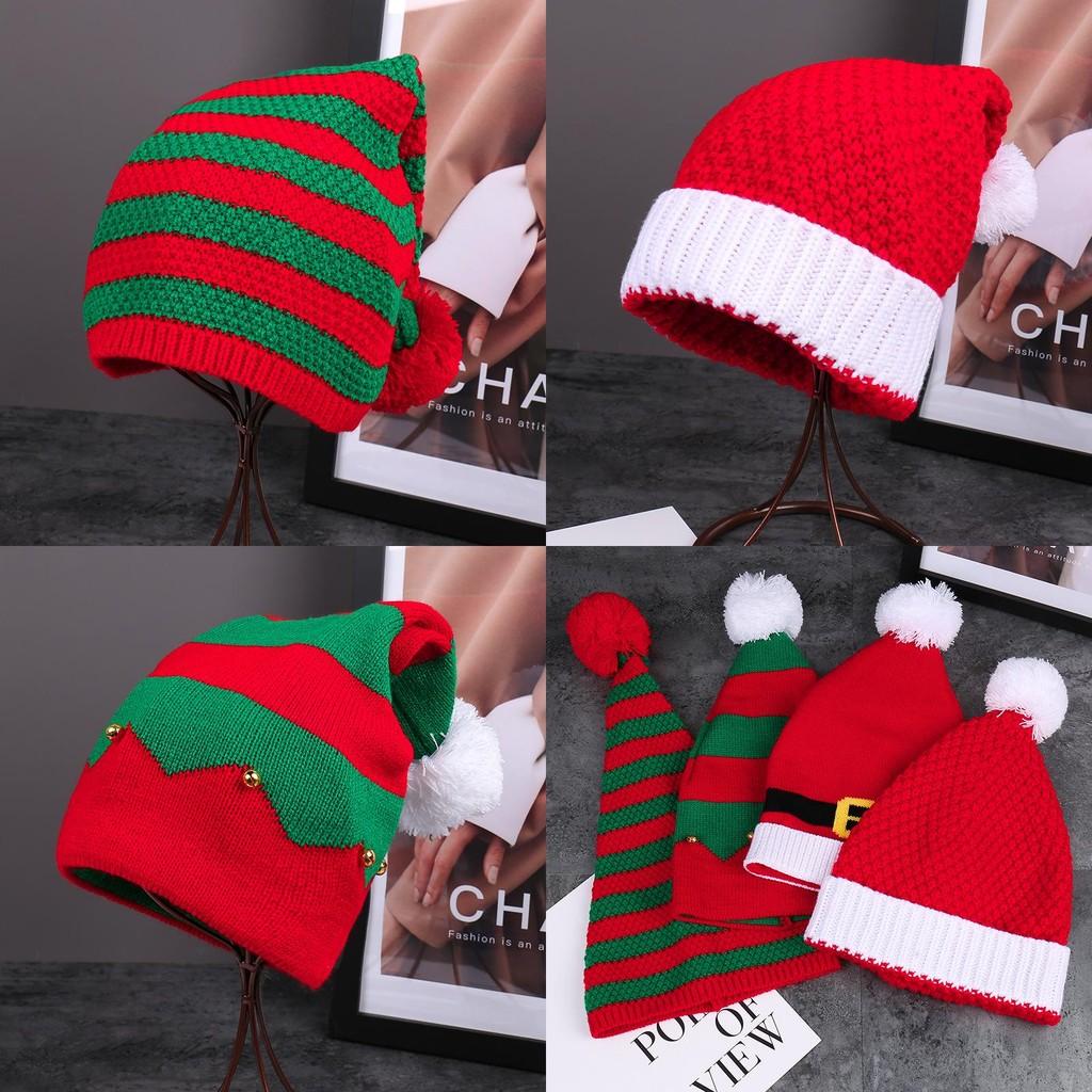 Knitted Red Christmas Woolen Hat Autumn Winter Stripes Warm Girls Gift Festival