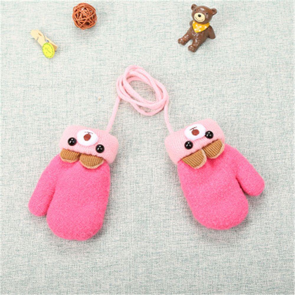 

Girls Keep Finger Warm Cartoon Bear Baby Newborn Thick Plus Velvet Kids Gloves Knitting Mittens червоний