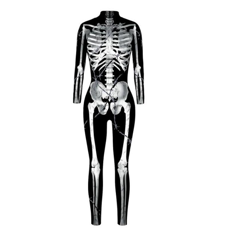 Halloween Cyberpunk Skeleton Costume Women Gothic Sexy Rose Skeleton Slim Bodysuit Adult Role Playing Tights Stage Fancy Suit
