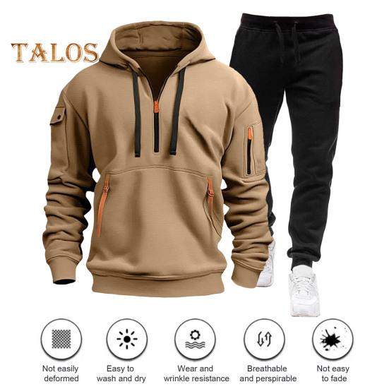 Set de 2 bucăți/set de pantaloni pentru bărbați, cu glugă, cu șnur, cu mânecă lungă, topuri sport, cu talie elastică, set de pantaloni lungi, trening largi de culoare solidă