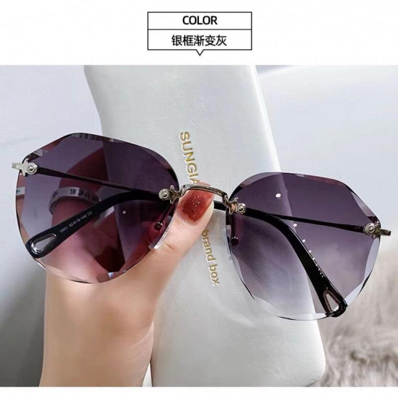 Frameless Trimmed Sunglasses, Trendy Temperament Sunglasses, Women'S Big Face And Thin Glasses, Uv Protection