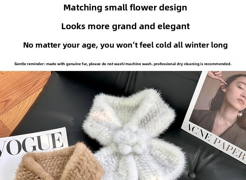Elegant Winter Muslim Square Mink Wool Fur Woven Double-sided Scarf with Collar for Women