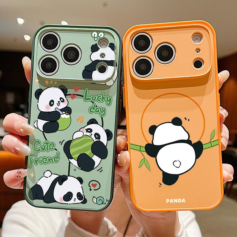 Lovely Baby Panda Pattern Case For iPhone 17 Pro Max Funda iPhone 16 15 14 13 Pro Max Magnetic For Magsafe Hybrid Slim Matte Cover