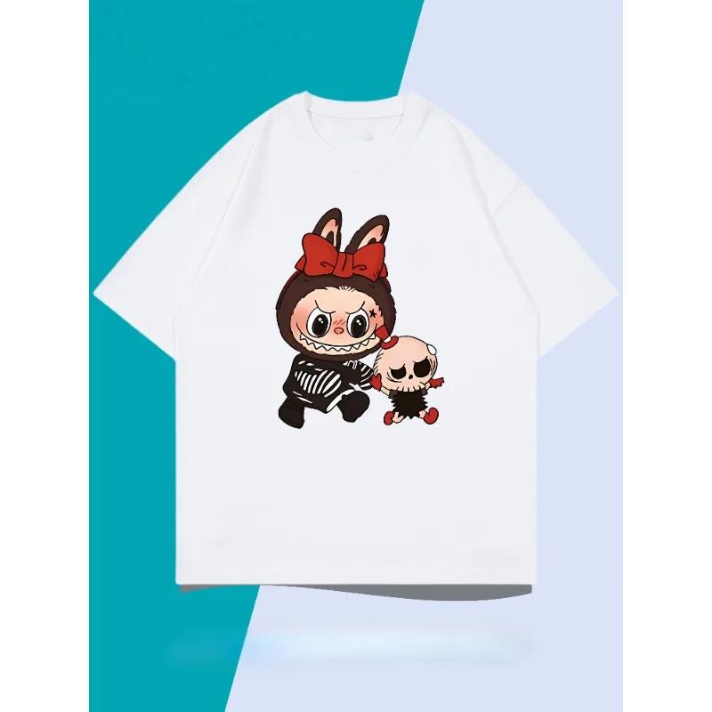 Pánské tričko s krátkým rukávem 2025 Nové letní Labubu Volný top z čisté bavlny Trendy pár LabuBU Anime tričko