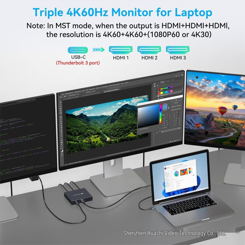 USB-C to HDMI 3-Way Splitter, 1 Input to 3 Outputs, 4K@60Hz Converter