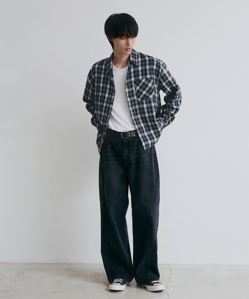 NODU Crop Check Shirt [Black]