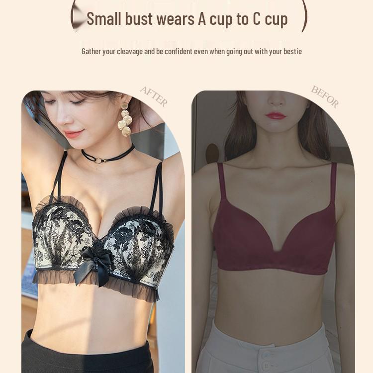 Elegant Black Lace Push-Up Bra & Panty Set with Wireless Side Support for Small Chest
