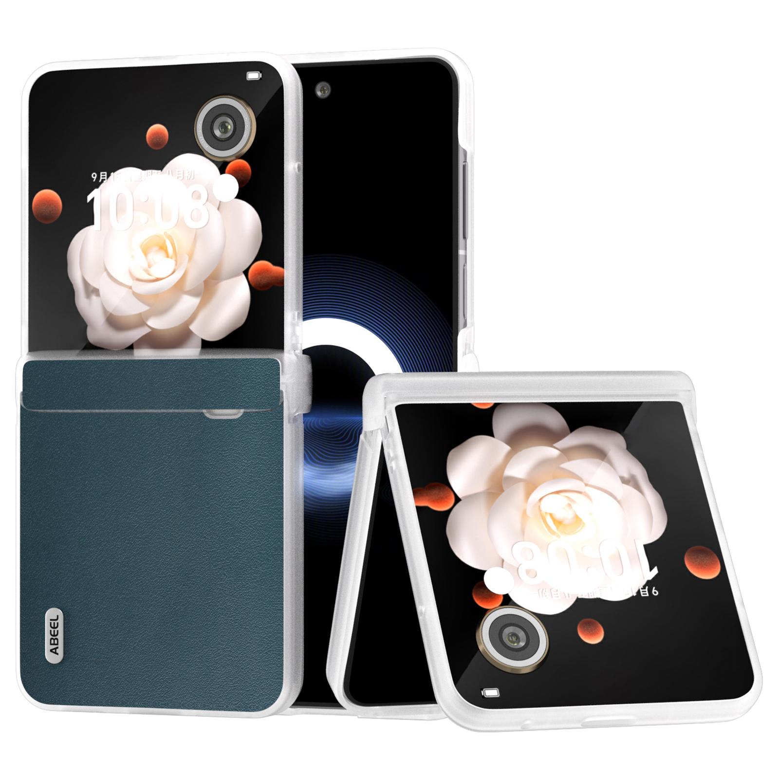 

For Honor Magic V Flip 5G Case Hinge Protection Matte Edge Genuine Cow Leather+PC Cover Green