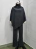 European & American Women's Fall/Winter Fleece Stand-up Collar Cape and Wide-leg Pants Set