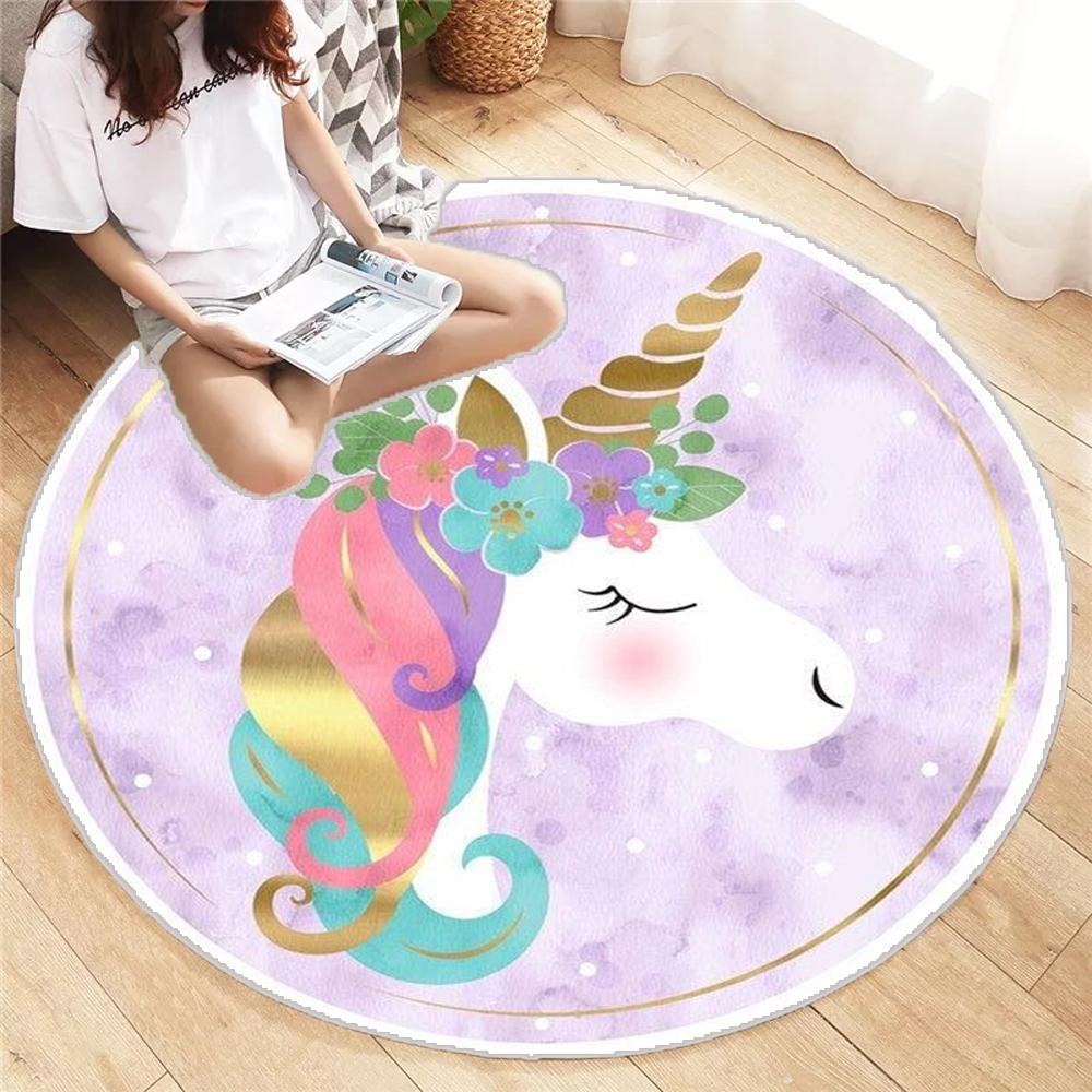 Rainbow Unicorn Round Carpet Big Living Room Bedroom Home Decor Rug Floor Mat Non-slip for Sofa Gift Decoration Doormat Festival