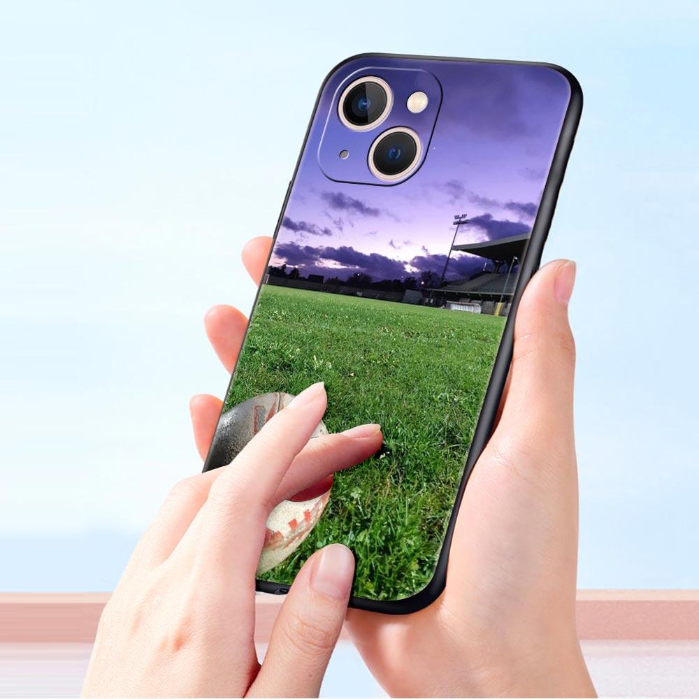 Rugby Ball Luxury Phone Case For iPhone 13 15 14 12 Mini 11 Pro MAX XR X SE XS 7 8 Plus Silicone Black Protection Cover