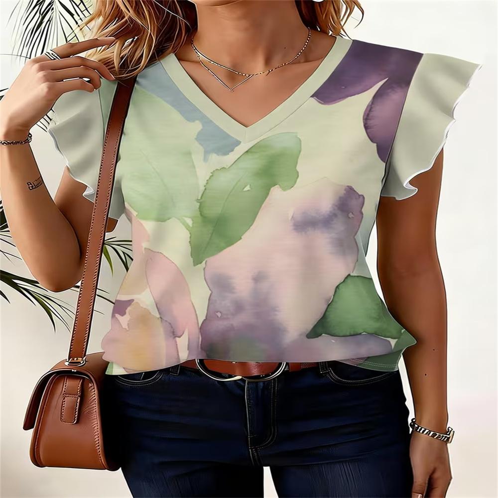 Dark Green Leopard Print High-Quality Women'S Full Print V-Neck Top