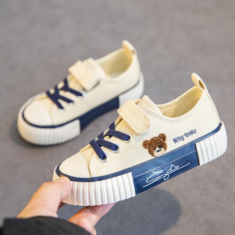 Bear Embroidery Children Canvas Shoes Boy Sneakers Girls Tennis Shoes Laceup Toddler Footwear Casual Kids Sports Shoes