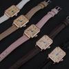 Roman-Style Ladies Square Dial Quartz Watch with Cowhide Strap