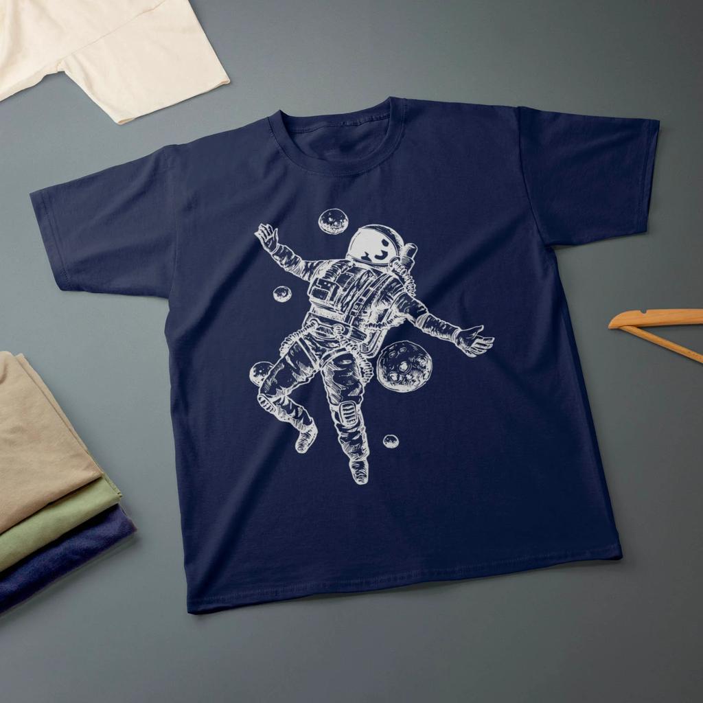 Astronauten T-Shirt Verschiedene Größen & Farben Tintenzeichnung T-Shirt Herren Damen Mode Humor Lässig Übergroßes T-Shirt Weiches Baumwoll-T-Shirt