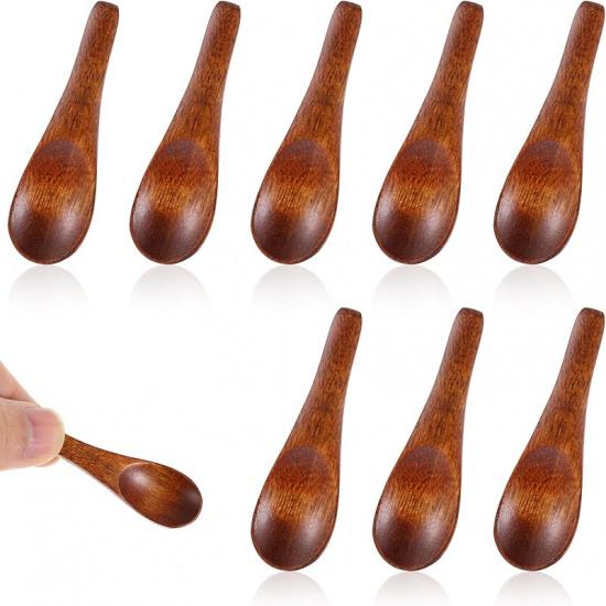 4 Pcs Handmade Tiny Wooden Spoons, 2.4in Tiny Spoons for Spices, Mini Wooden Spoons for Sauces Sugar Salt Dips Spices Honey Mustard Cooking (4)