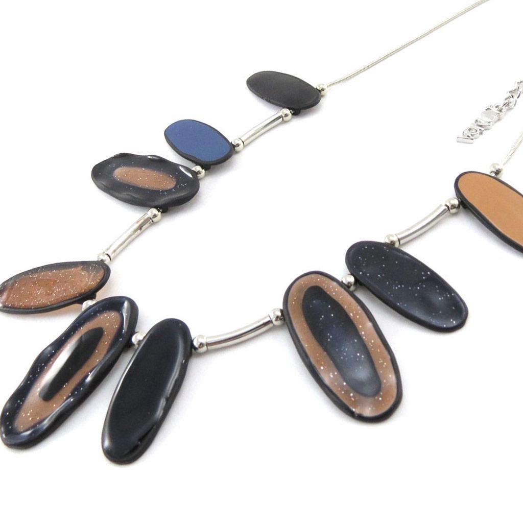 NOA [J2155] - Designer Necklace 'Coloring' Blue Brown