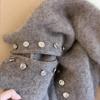 Grey Double Breasted Stand Collar Knitted Sweater Jacket Women Autumn Winter Thickened High Quality Lazy Zip