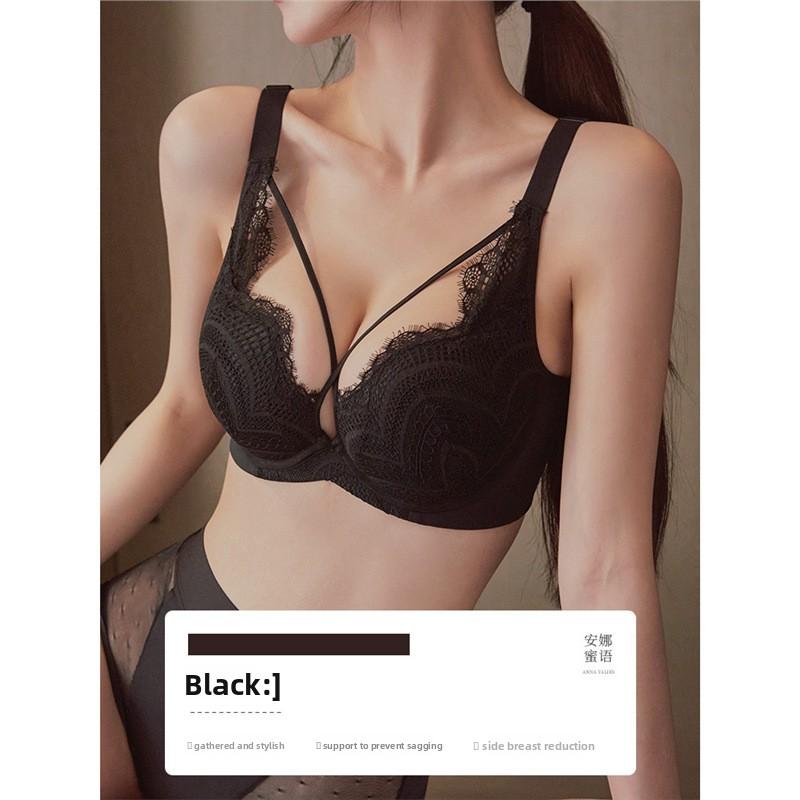 French Sexy Lace Plus Size Shaping Bra, Soft Underwire Push Up Side Gathering Anti-Sag Corrective Full Bust Women Bra